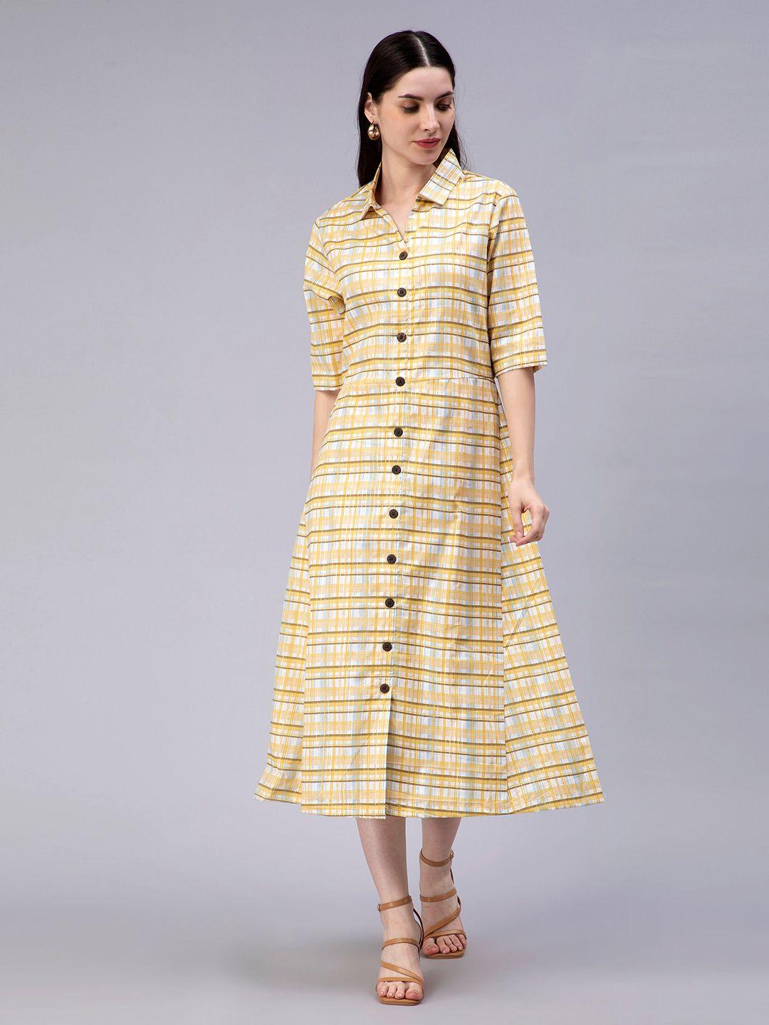 entellus checked shirt collar cotton shirt midi dress