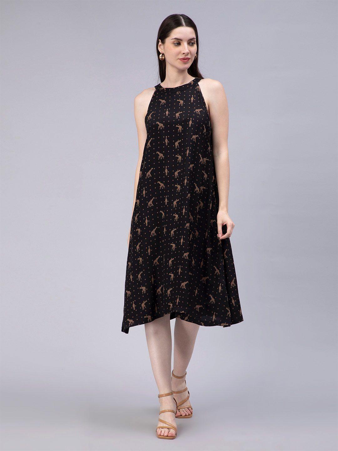 entellus conversational printed cotton a-line midi dress