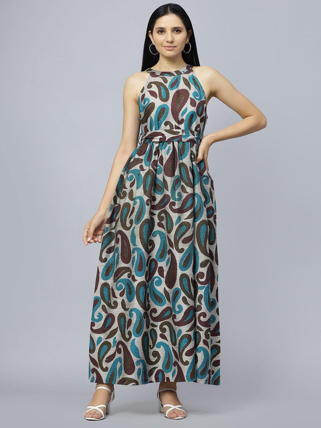 entellus ethnic motifs printed cotton maxi dress
