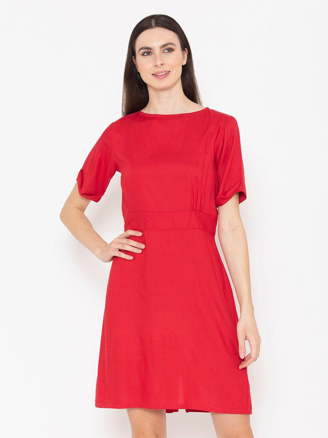 entellus red fit & flare dress