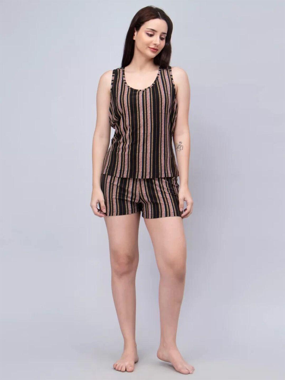 entellus striped round neck sleeveless pure cotton top with shorts
