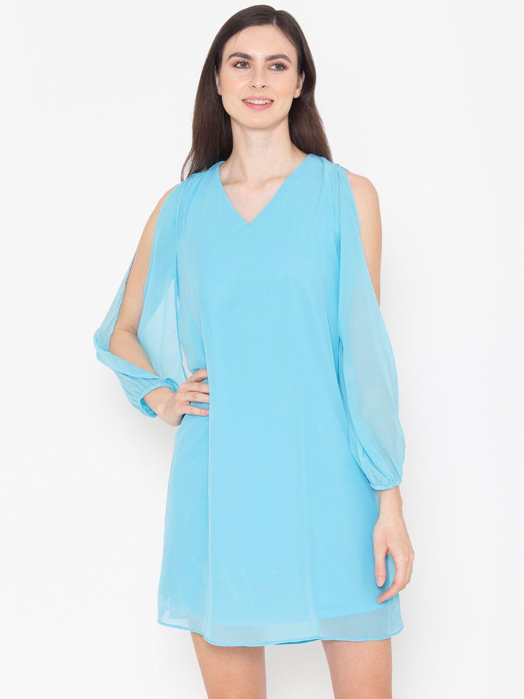 entellus turquoise blue cold-shoulder a-line dress