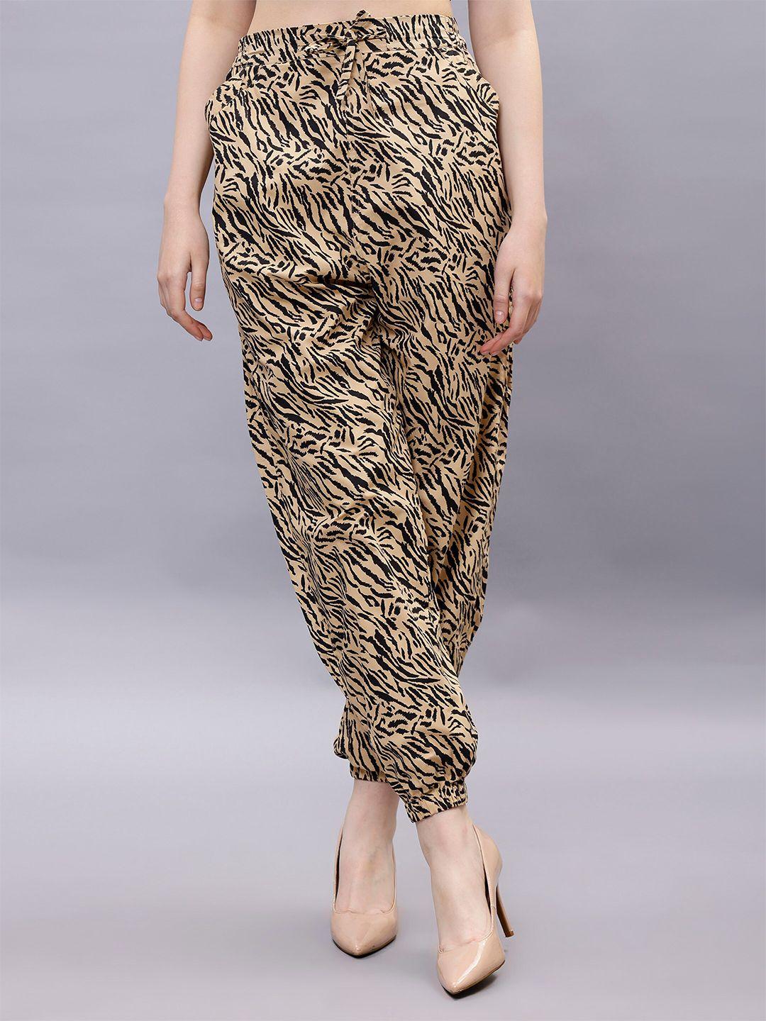 entellus women beige animal printed smart loose fit high-rise joggers trousers