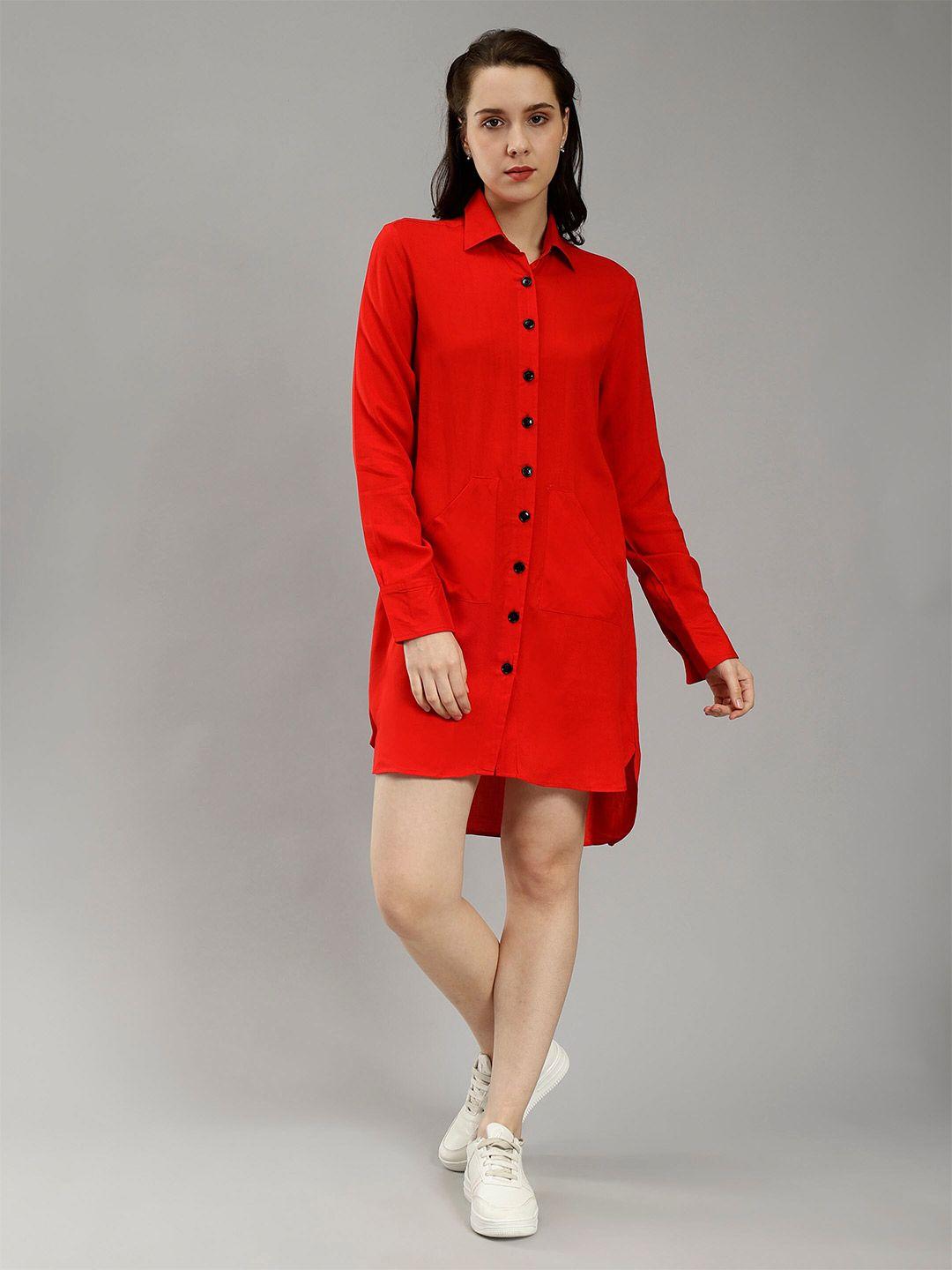 entellus women red comfort slim fit casual shirt