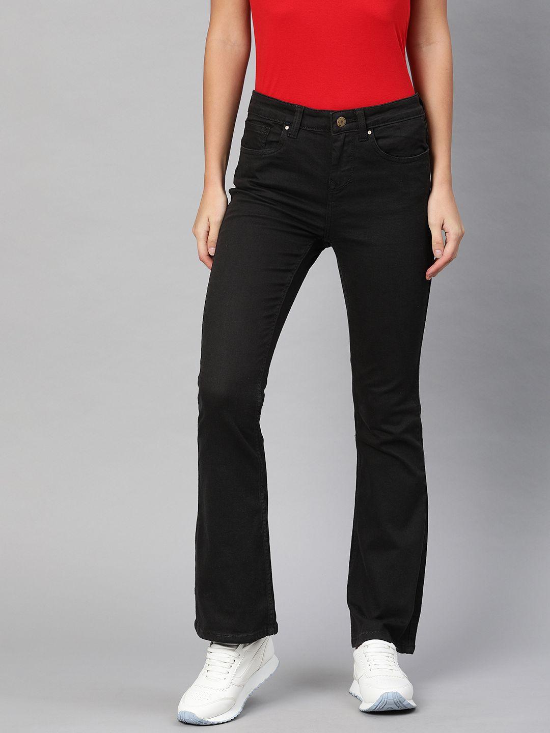 enviously young women black bootcut mid-rise clean look stretchable jeans