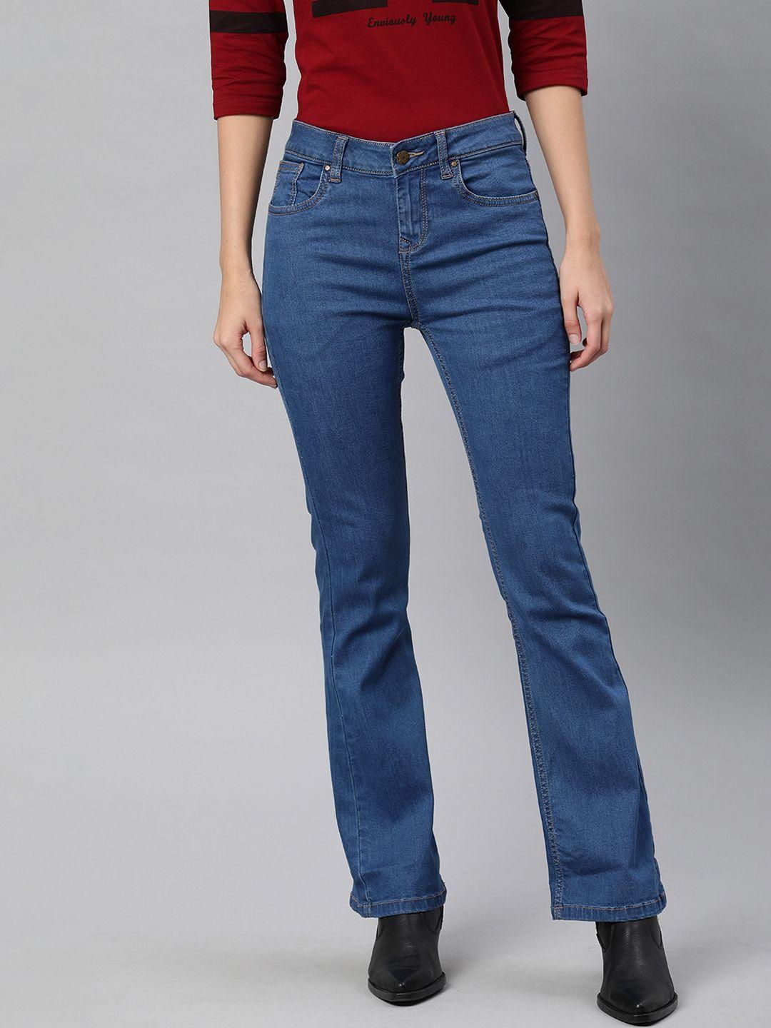 enviously young women blue bootcut stretchable jeans