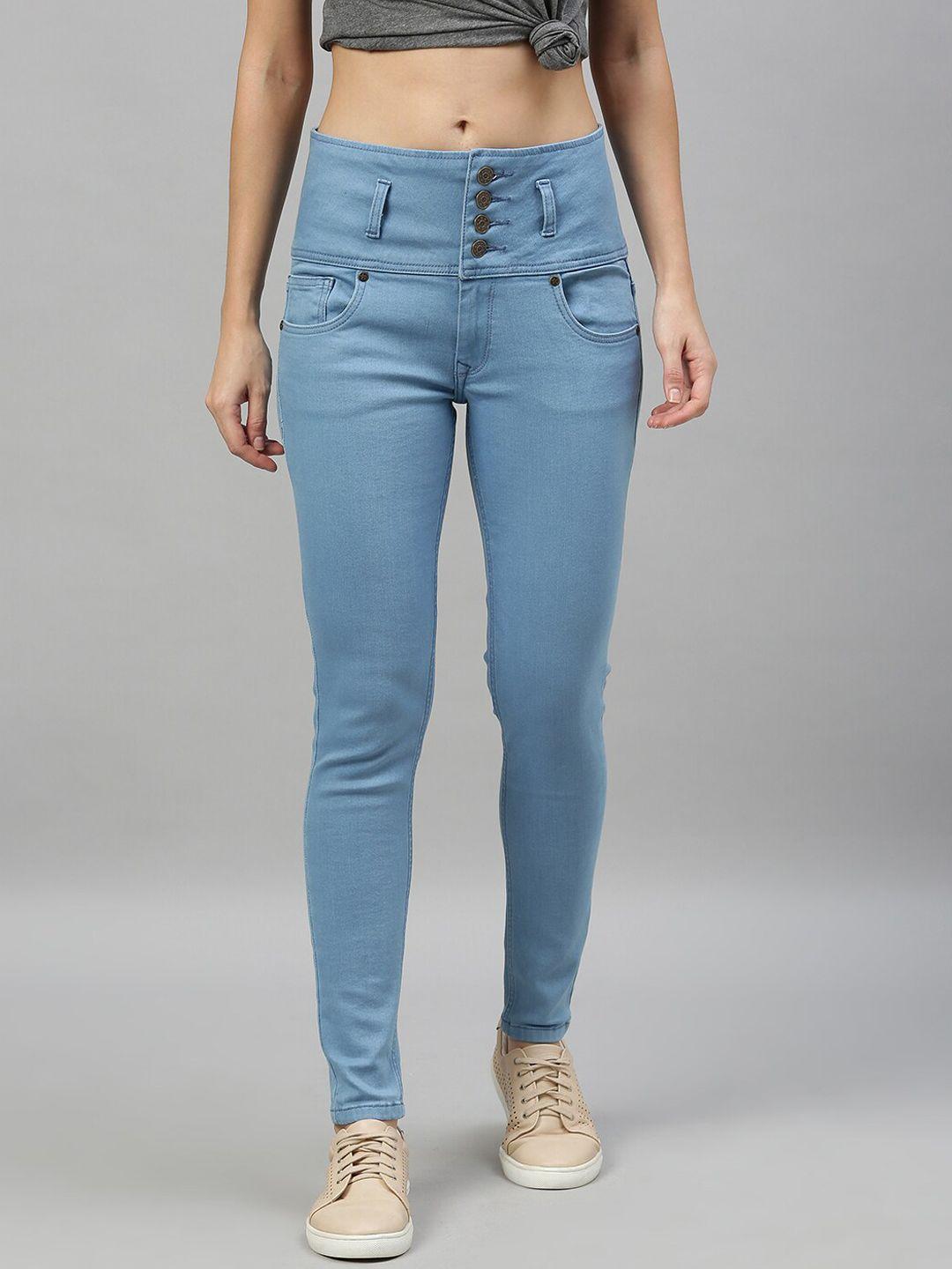 enviously young women blue slim fit high-rise low distress stretchable jeans