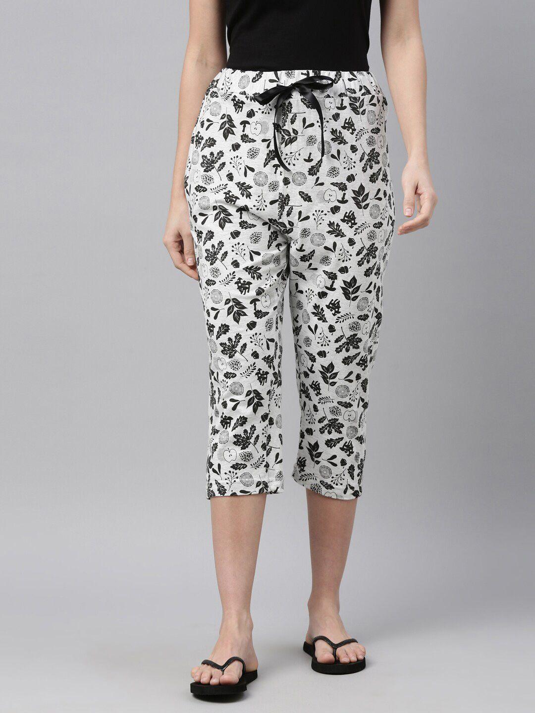 enviously young women grey melange & black pure cotton printed capris