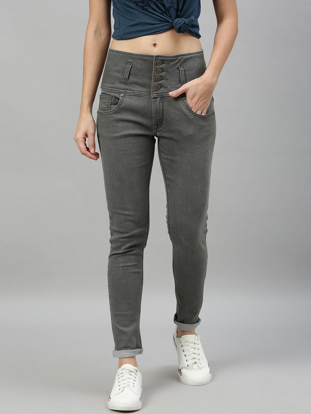 enviously young women grey slim fit high-rise clean look stretchable jeans