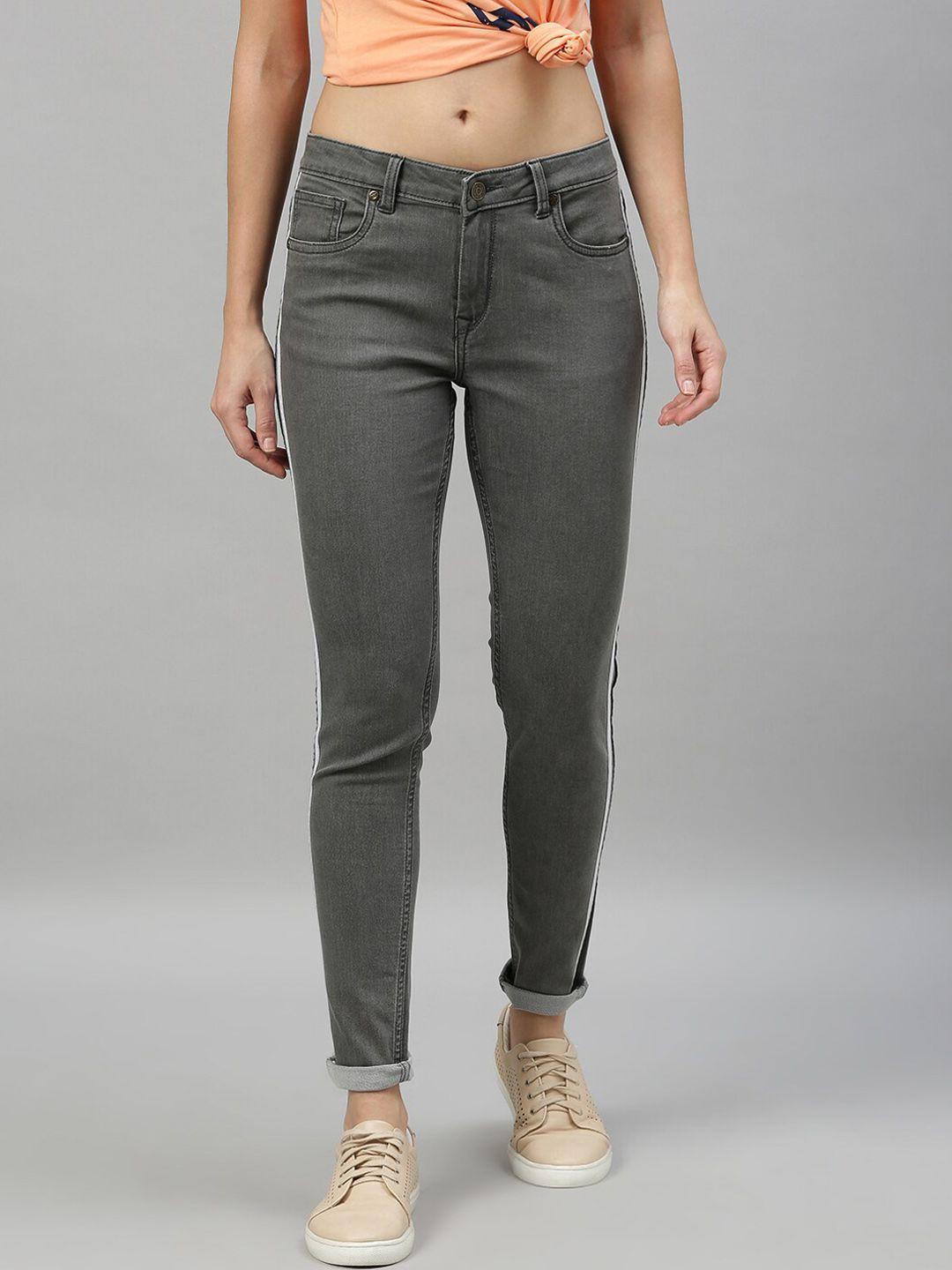 enviously young women grey slim fit stretchable jeans with sidetape