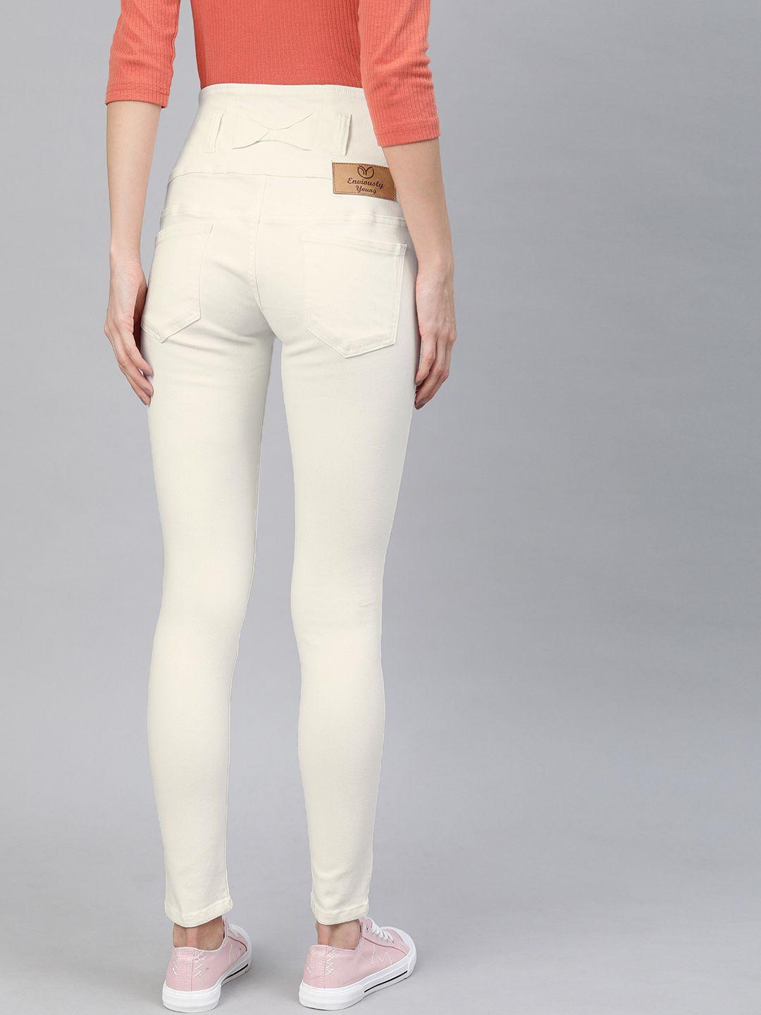 enviously young women white slim fit high-rise clean look stretchable jeans