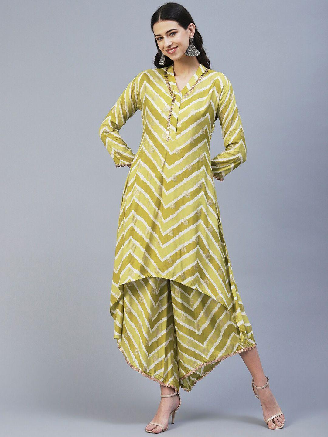 envy me by fashor chevron printed coin detailed muslin silk kurta with palazzo co-ords set