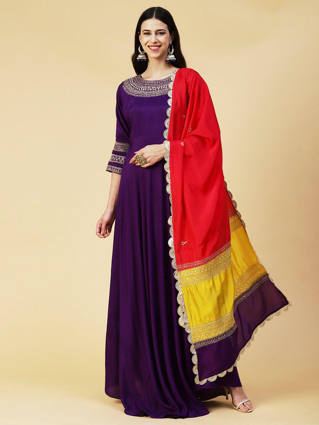 envy me by fashor embellished maxi dress with dupatta