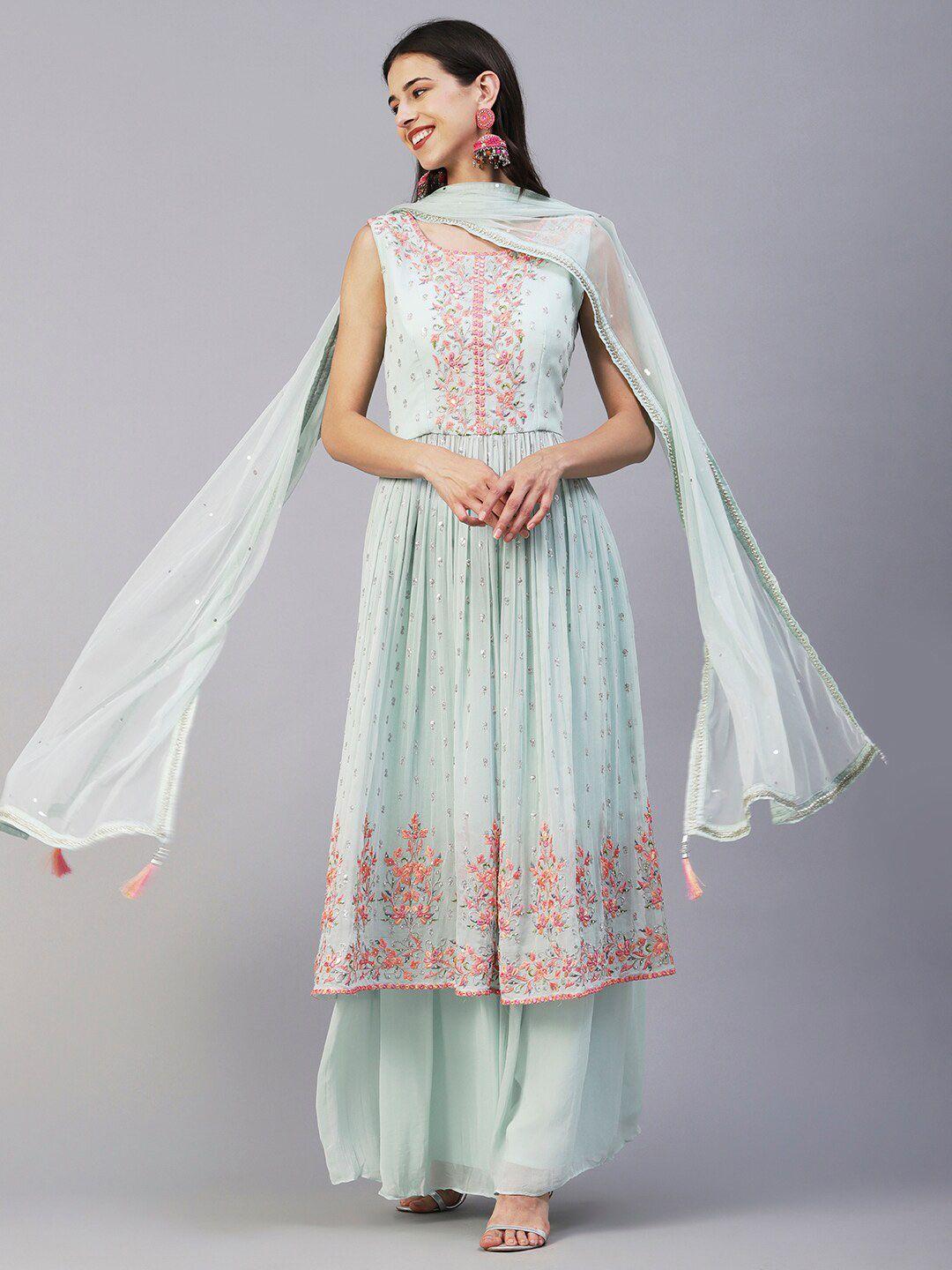 envy me by fashor embroidered pleated sequined kurta with palazzos & dupatta