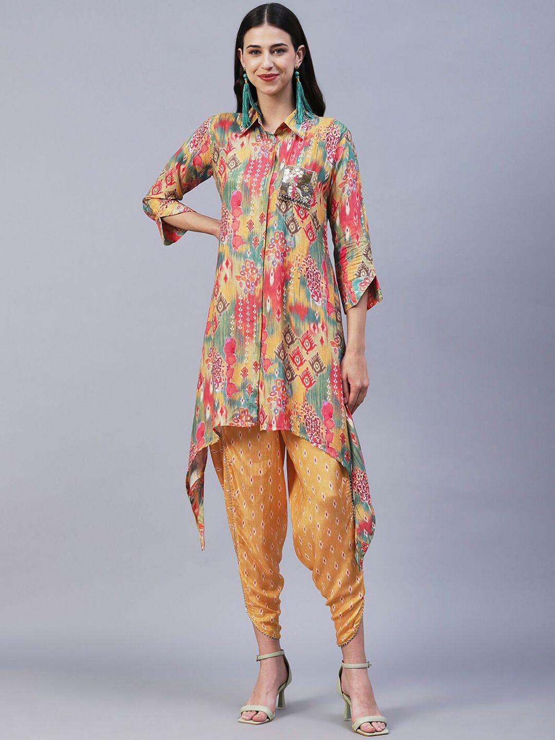 envy me by fashor ethnic motifs printed sequinned kurta with dhoti pants
