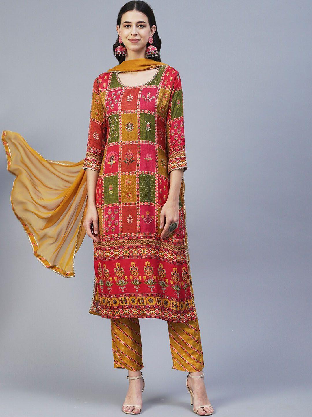 envy me by fashor floral printed sequined kurta with trousers & dupatta