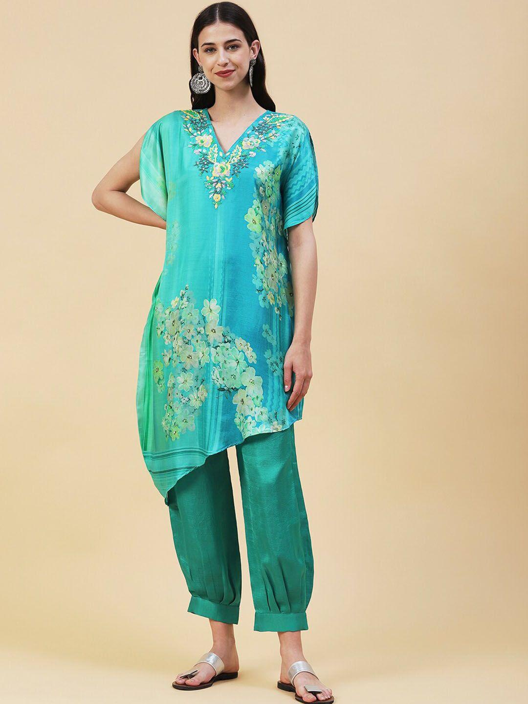 envy me by fashor floral printed sequinned kurta with salwar