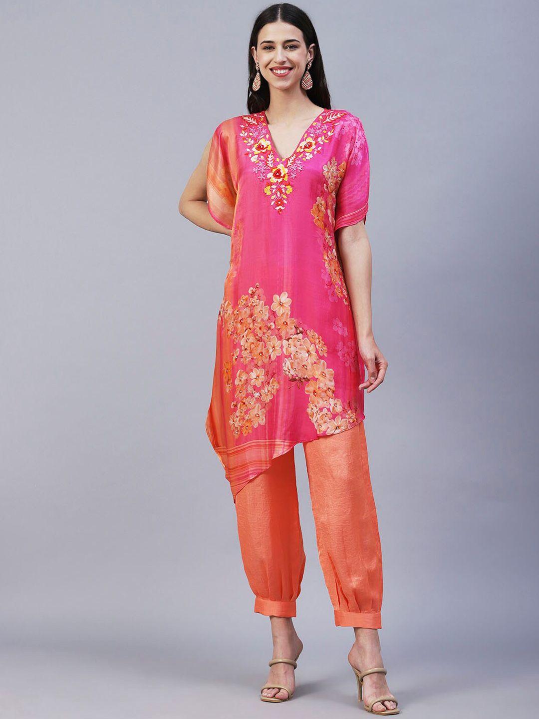 envy me by fashor floral printed thread work kurta with harem pants