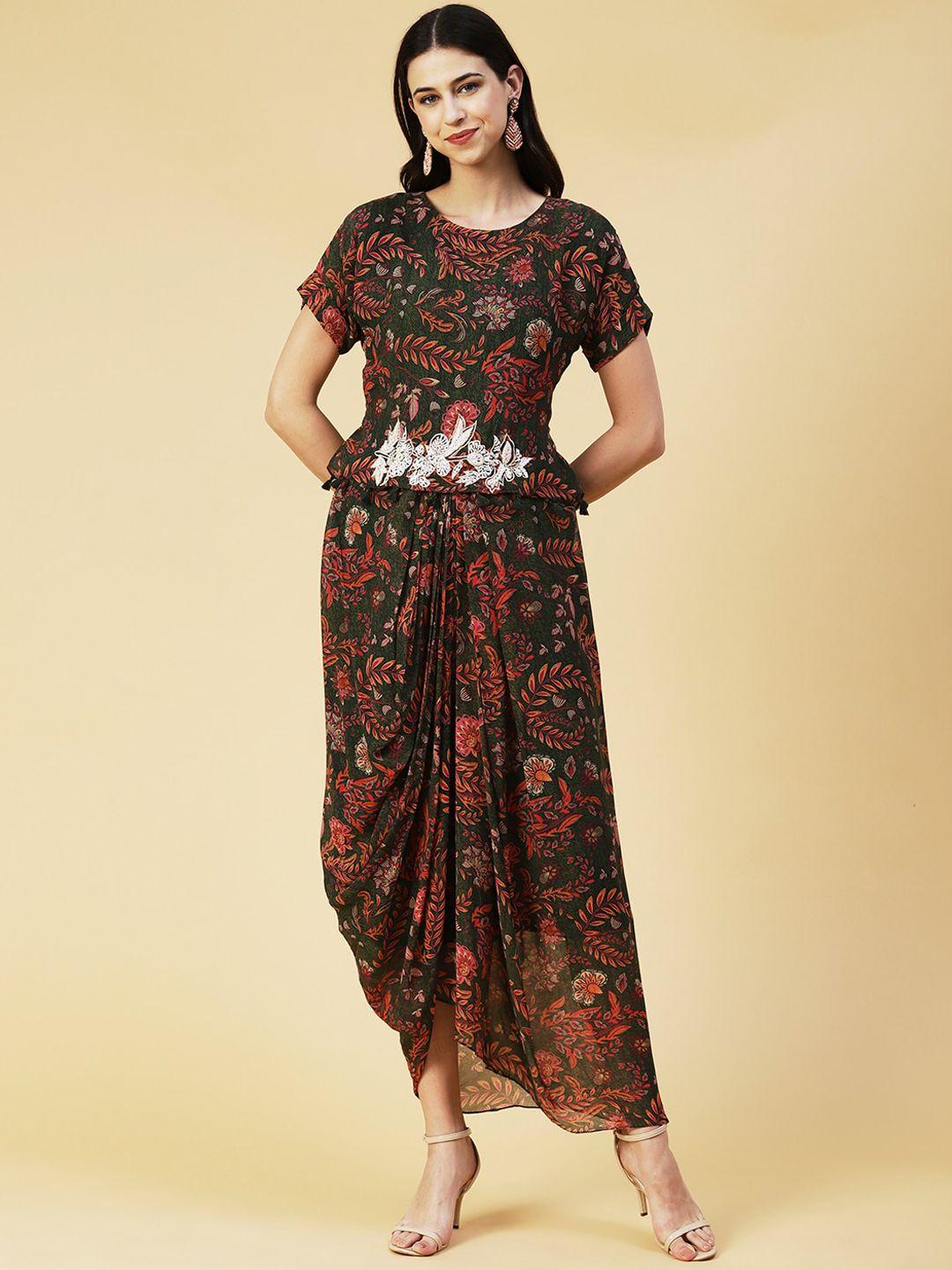envy me by fashor floral printed top & draped style skirt