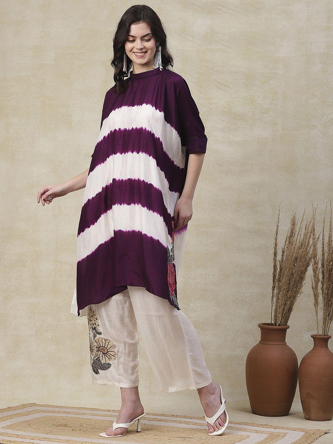 envy me by fashor women purple ombre dyed regular sequinned kurta with palazzos