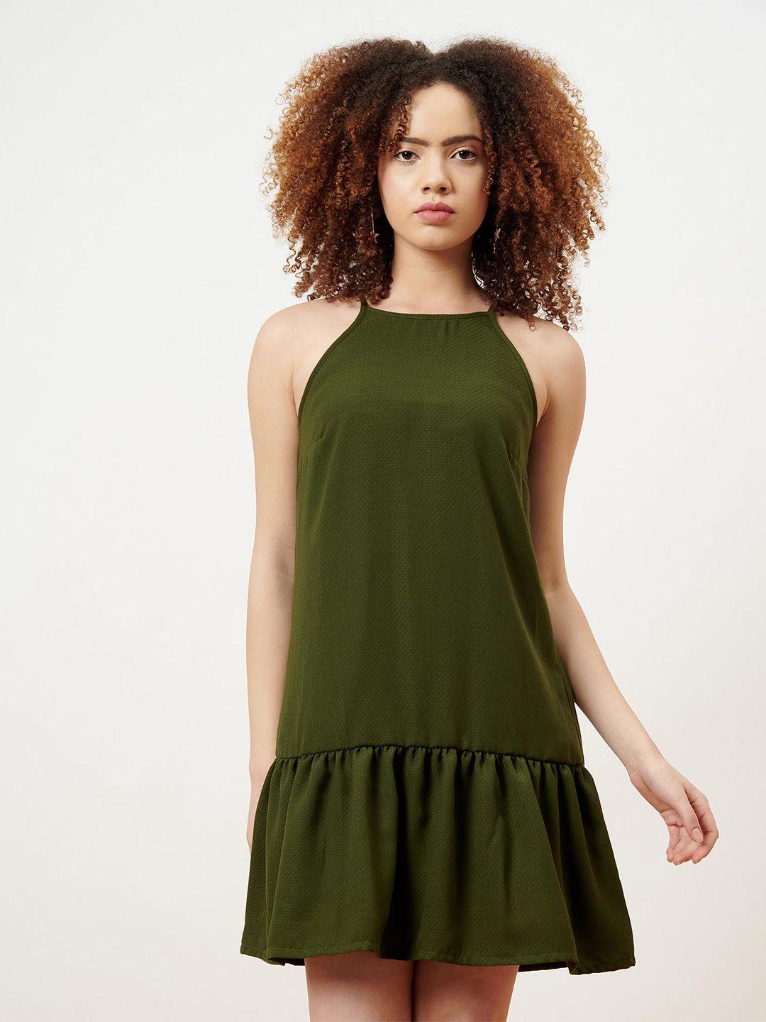 enzeo green solid drop-waist dress