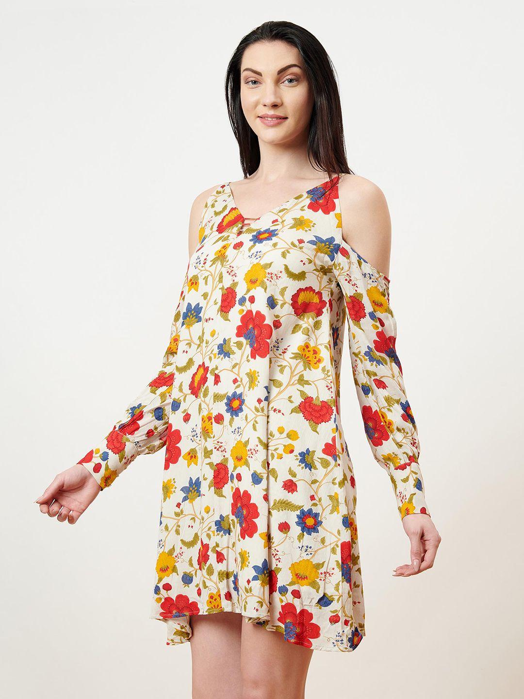 enzeo off white & red floral a-line dress