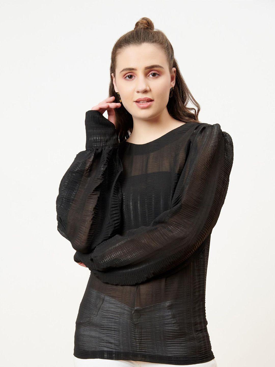 enzeo women black solid sheer top