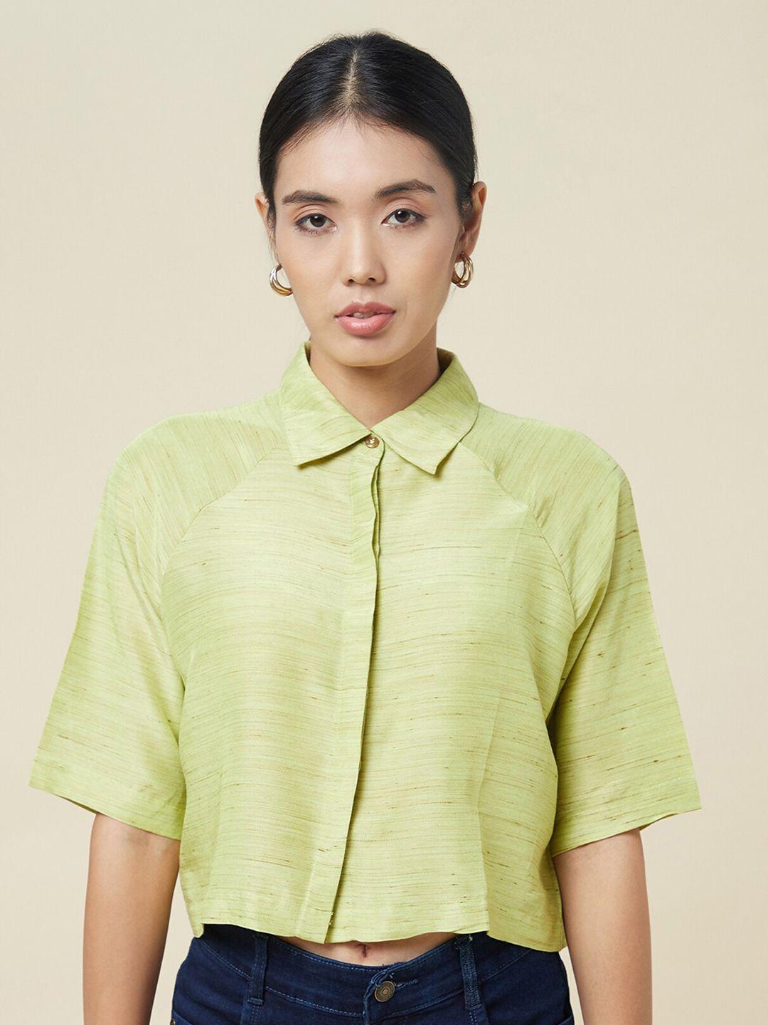 enzeo women green comfort boxy casual shirt