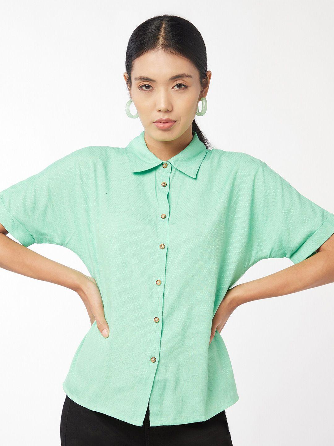 enzeo women green comfort casual shirt