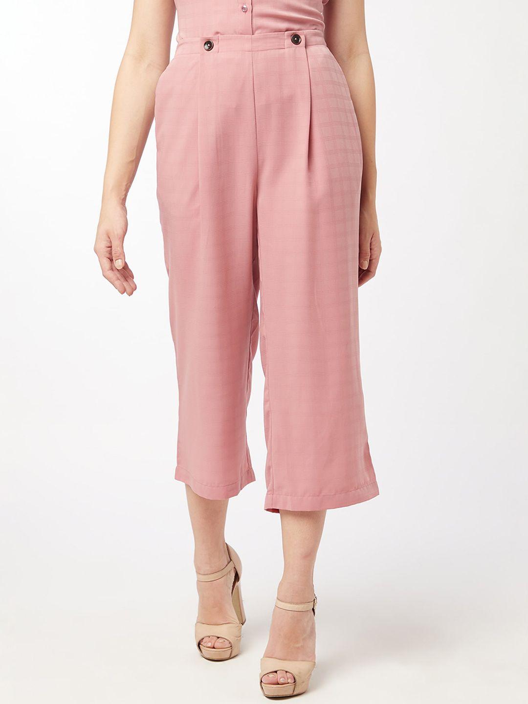 enzeo women pink comfort high-rise pleated culottes trousers