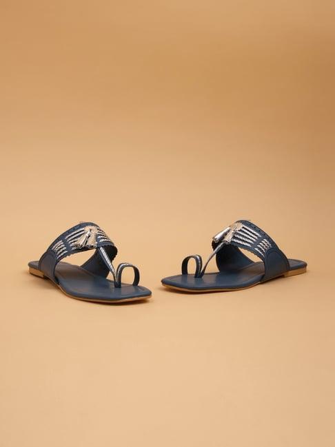 eridani women's falak blue kolhapuri sandals