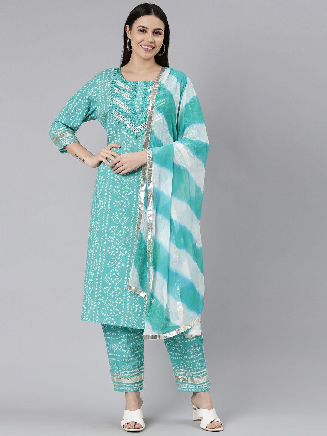 erisha bandhani embroidered gotta patti pure cotton kurta with trousers & dupatta