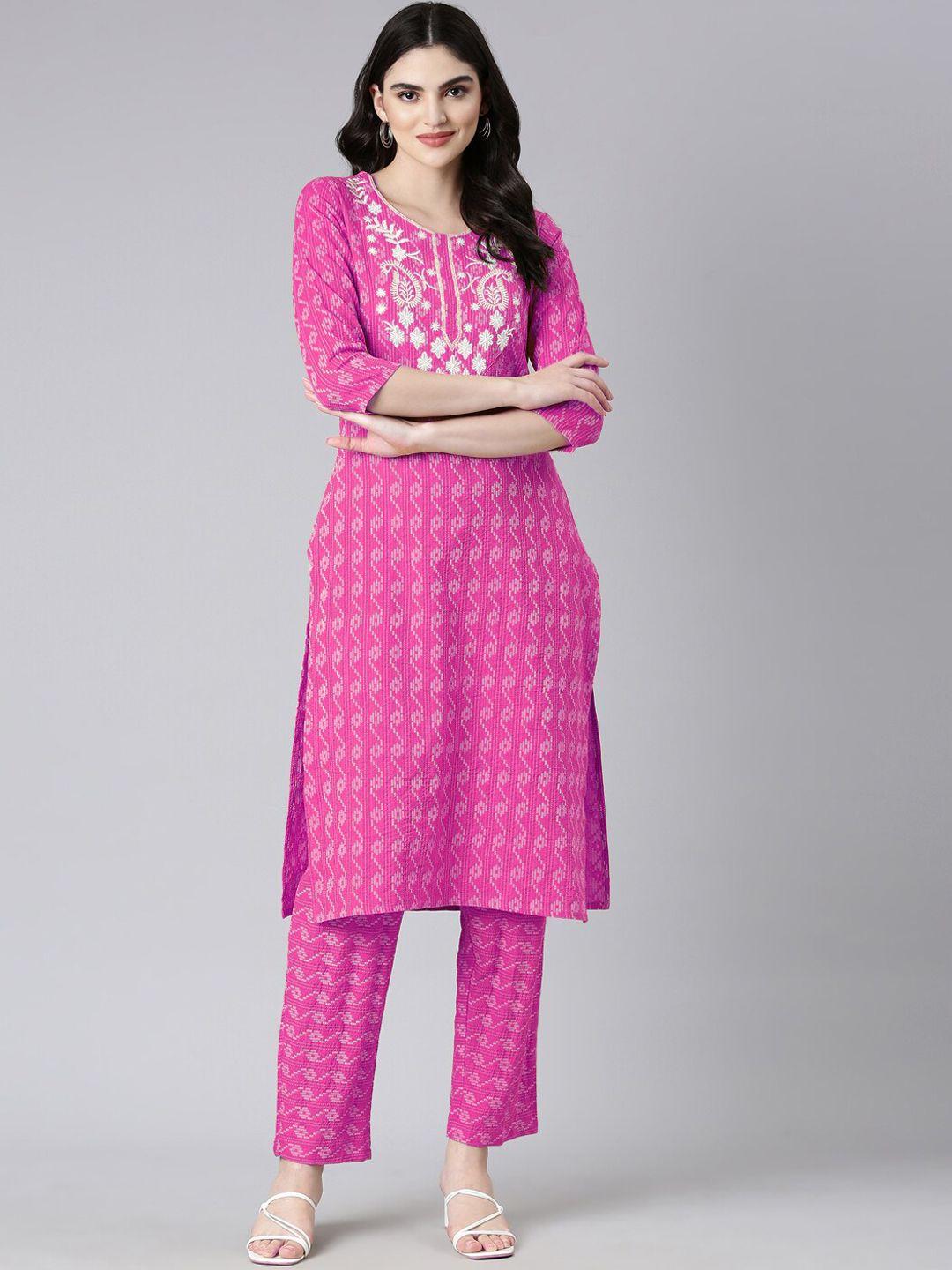 erisha floral embroidered pure cotton regular kurta with trousers