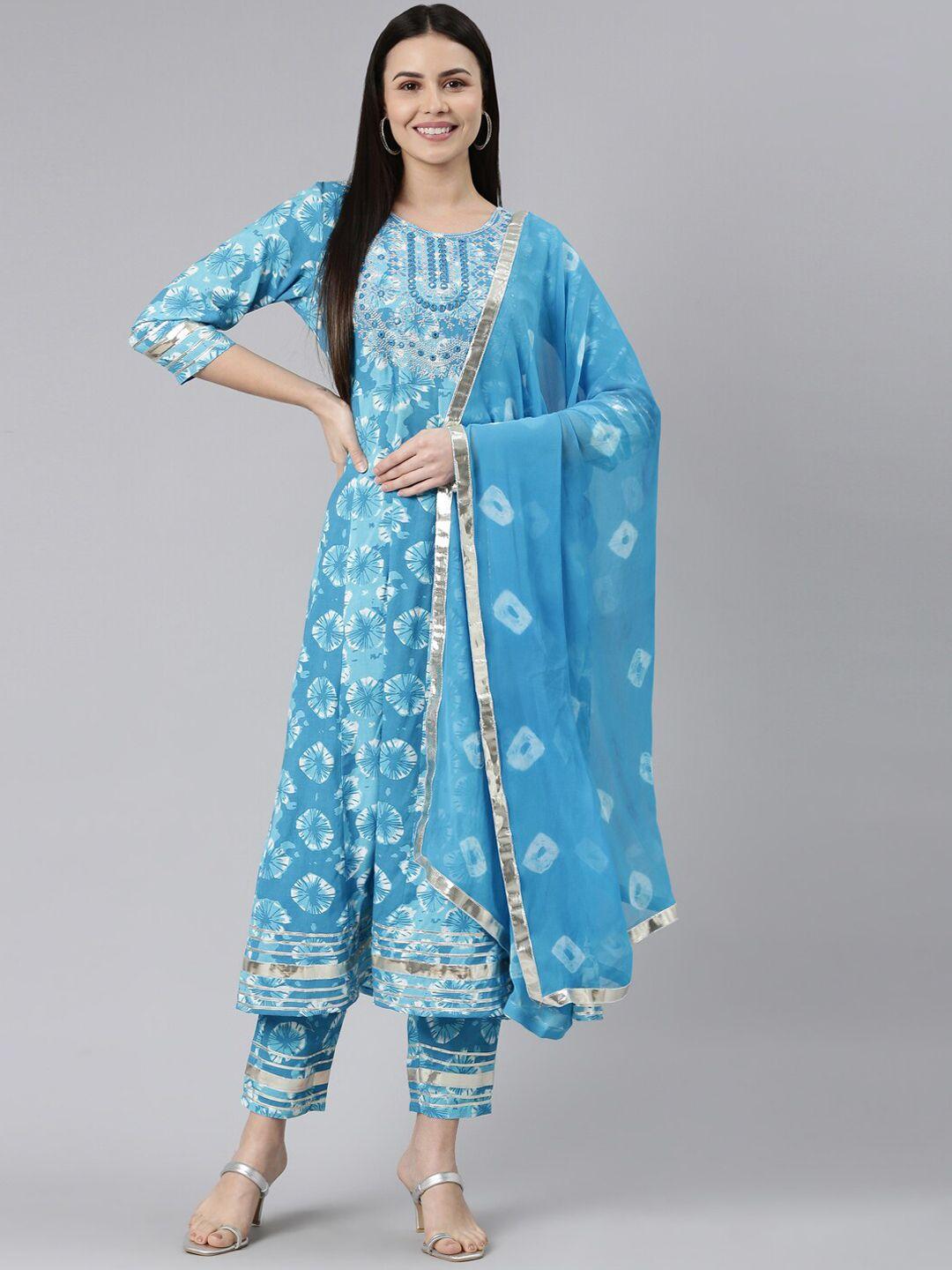 erisha floral printed mirror work regular kurta with trousers & dupatta