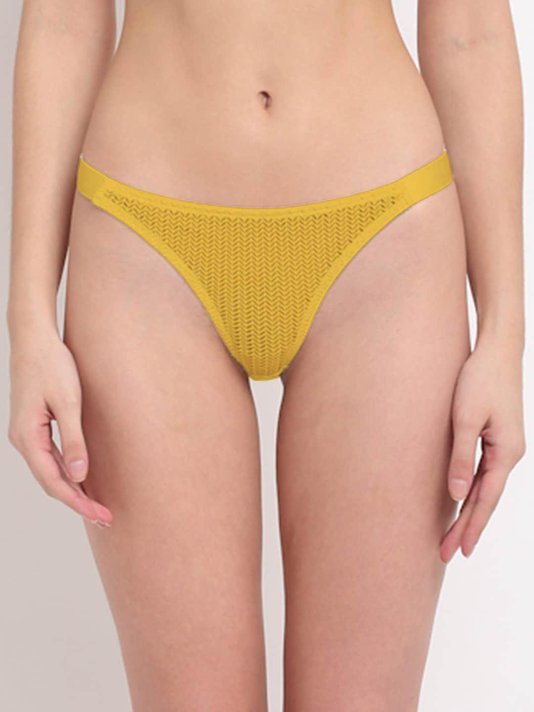 erotissch women mustard self design thongs