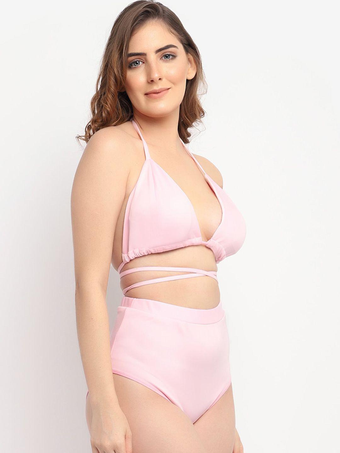 erotissch women pink solid bikini swimwear