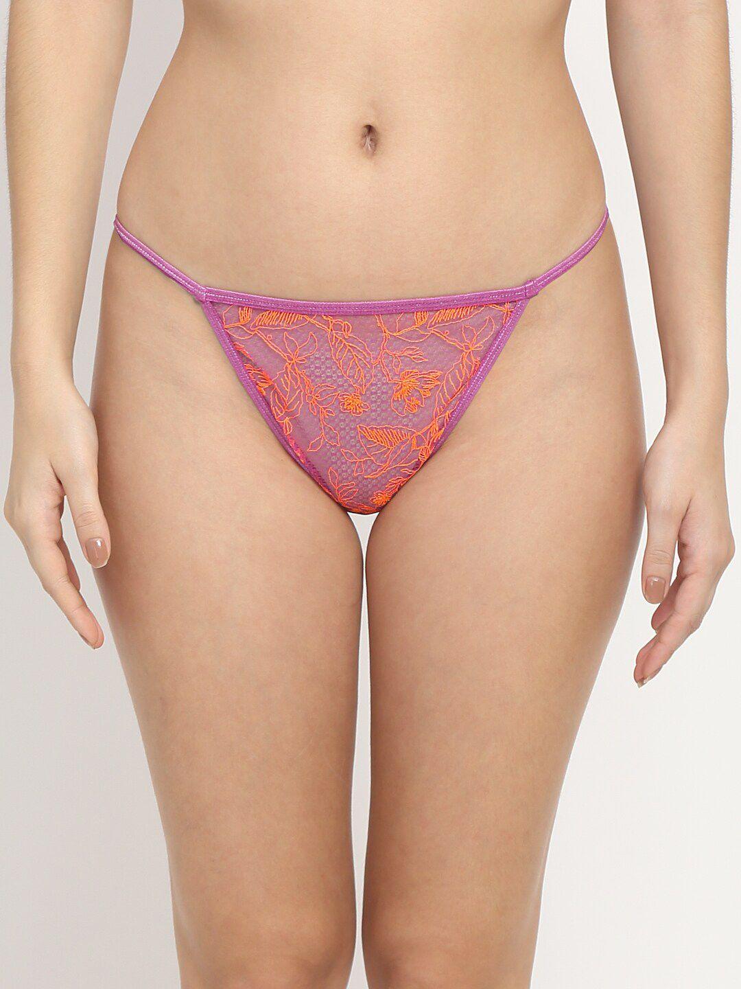 erotissch women purple & orange self-design lace thongs