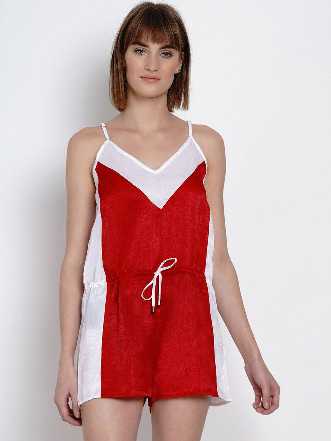 erotissch women red & white colourblocked night suit