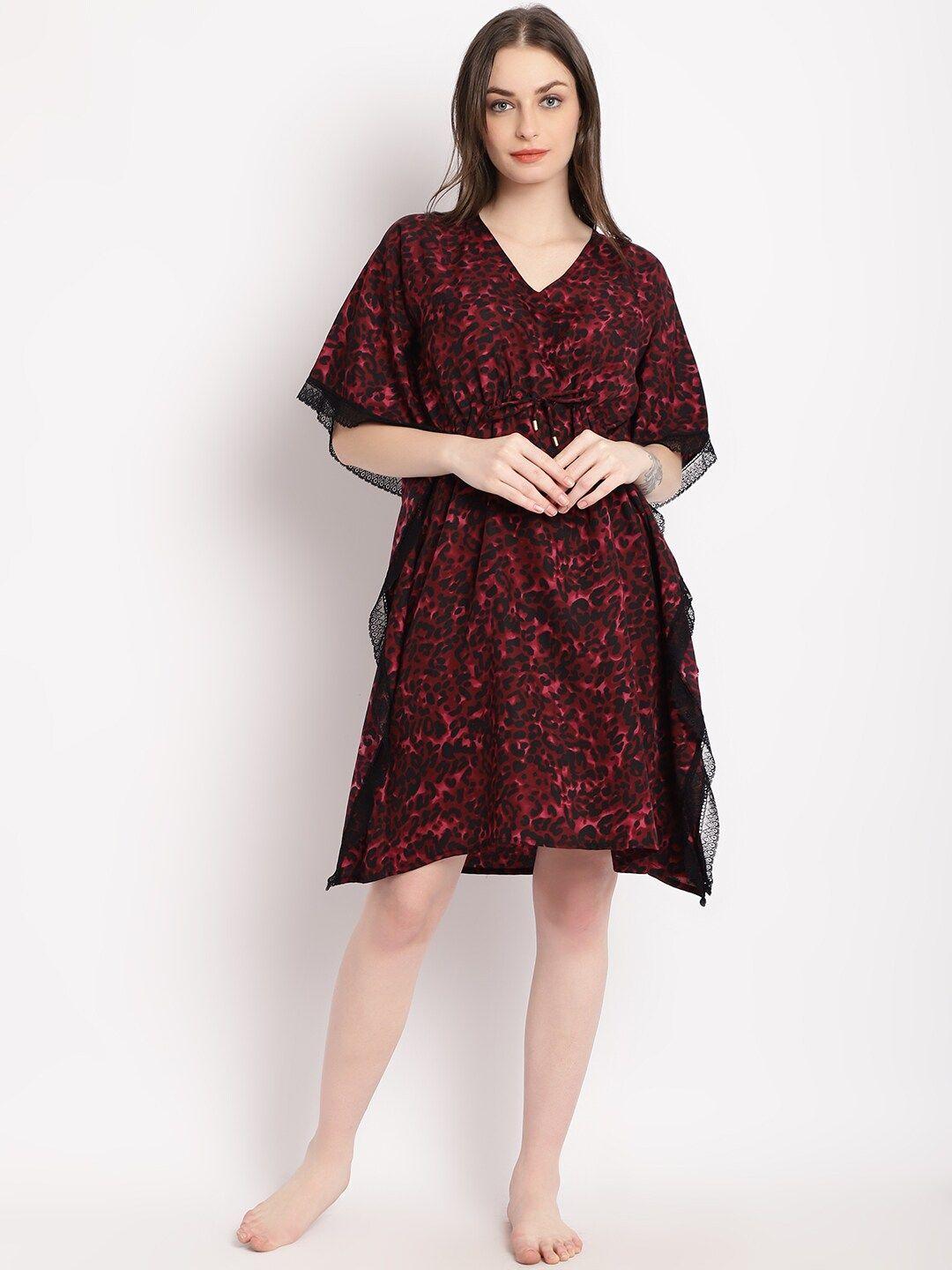 erotissch animal printed v-neck kaftan nightdress