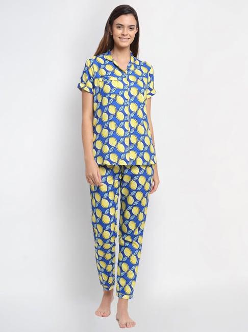 erotissch blue & yellow printed shirt pyjama set