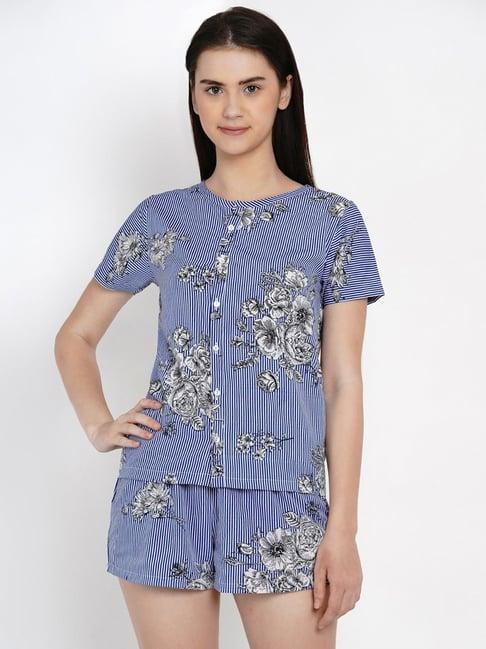 erotissch blue floral print shirt shorts set