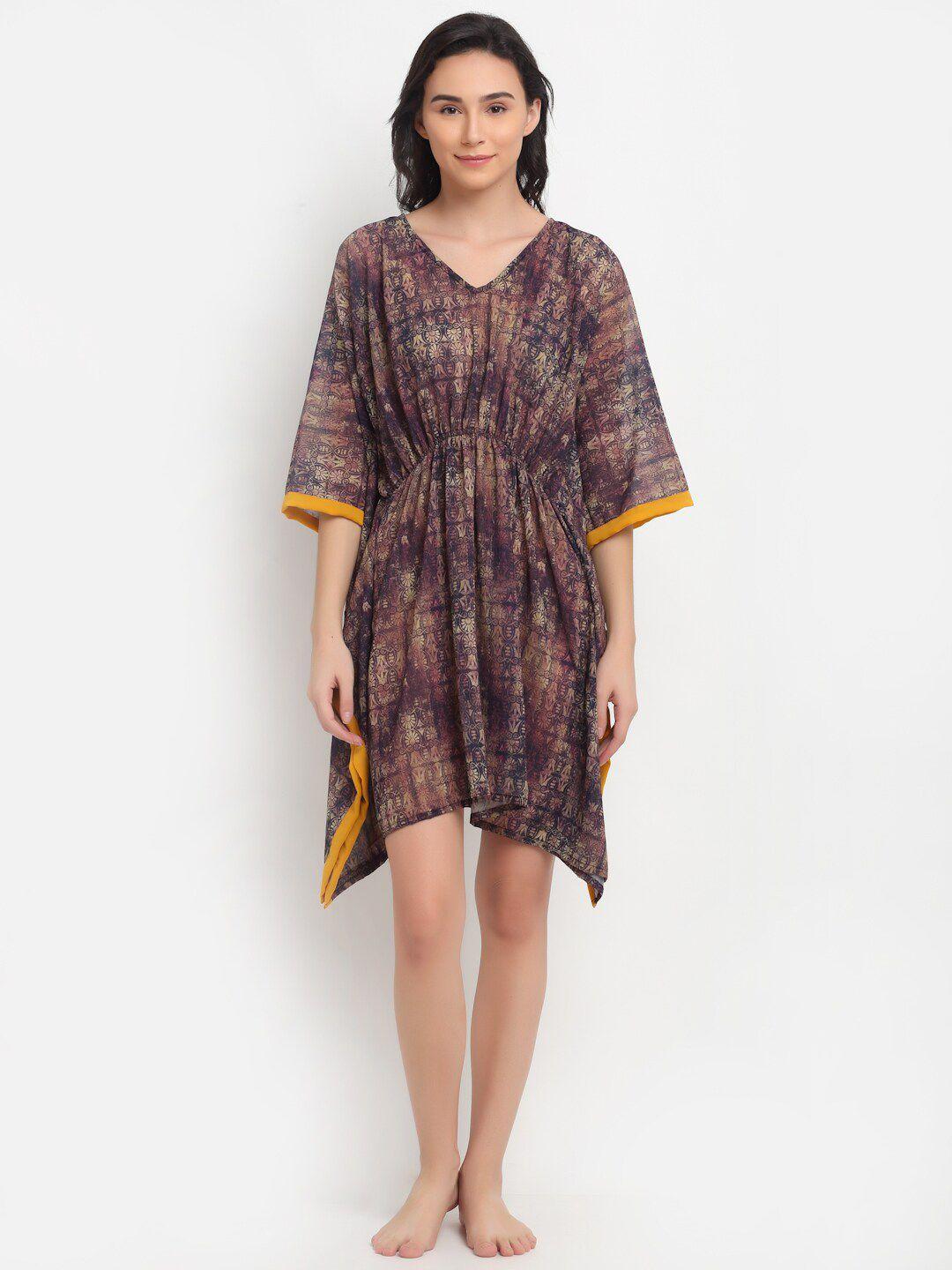 erotissch brown printed kaftan nightdress