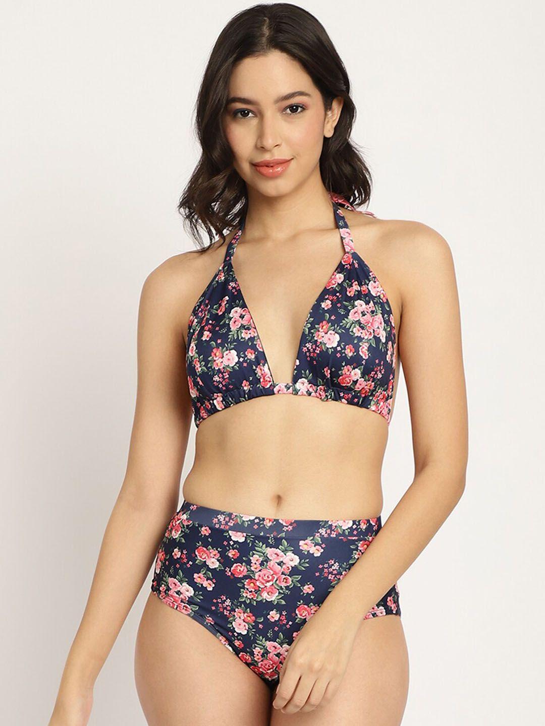 erotissch floral printed medium coverage halter neck swim set