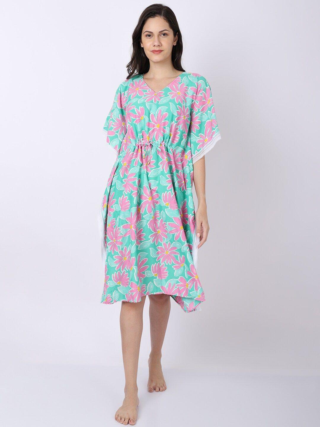 erotissch green floral printed nightdress