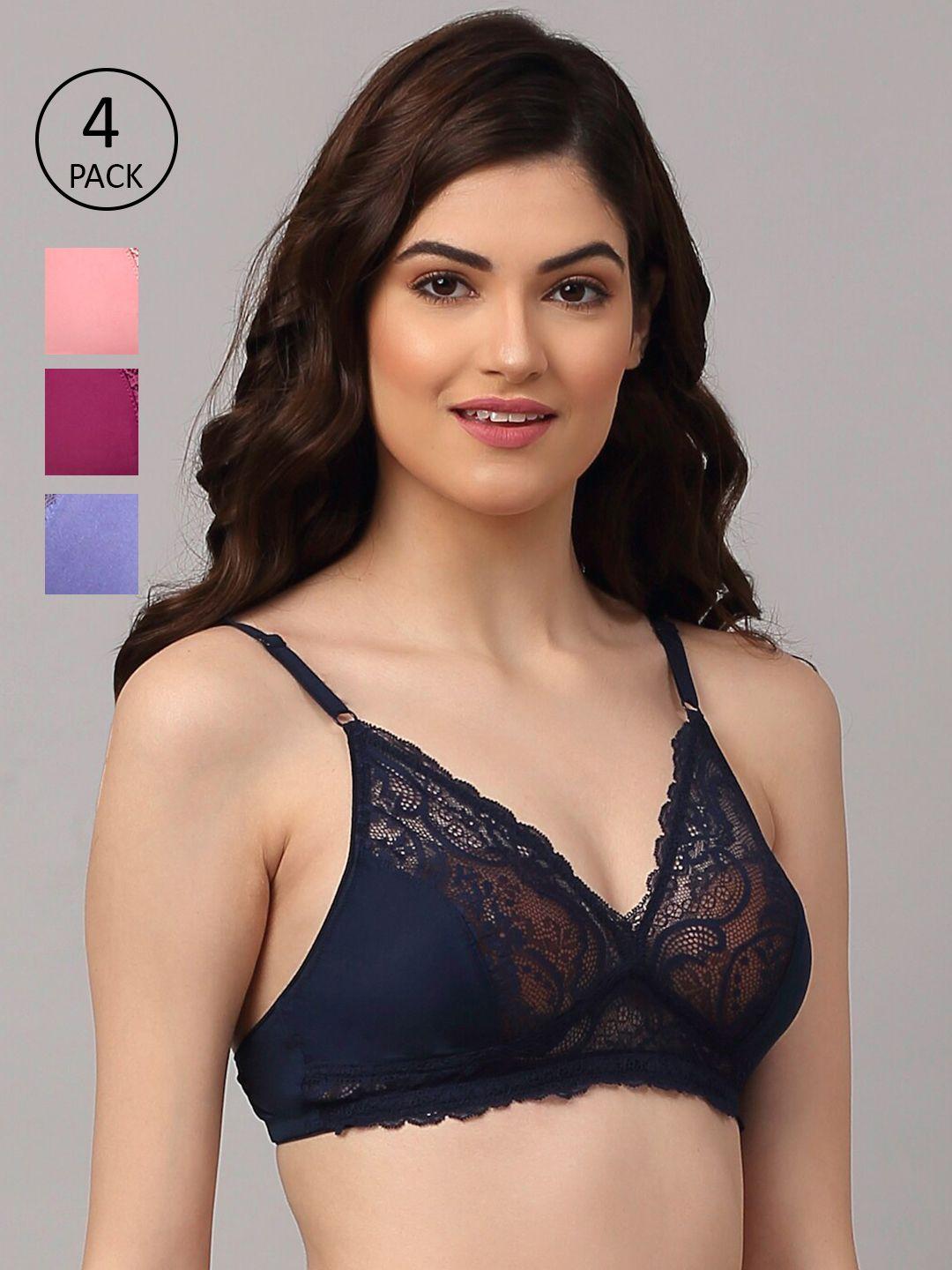 erotissch multi color set of 4 floral lace non-padded bralette bra