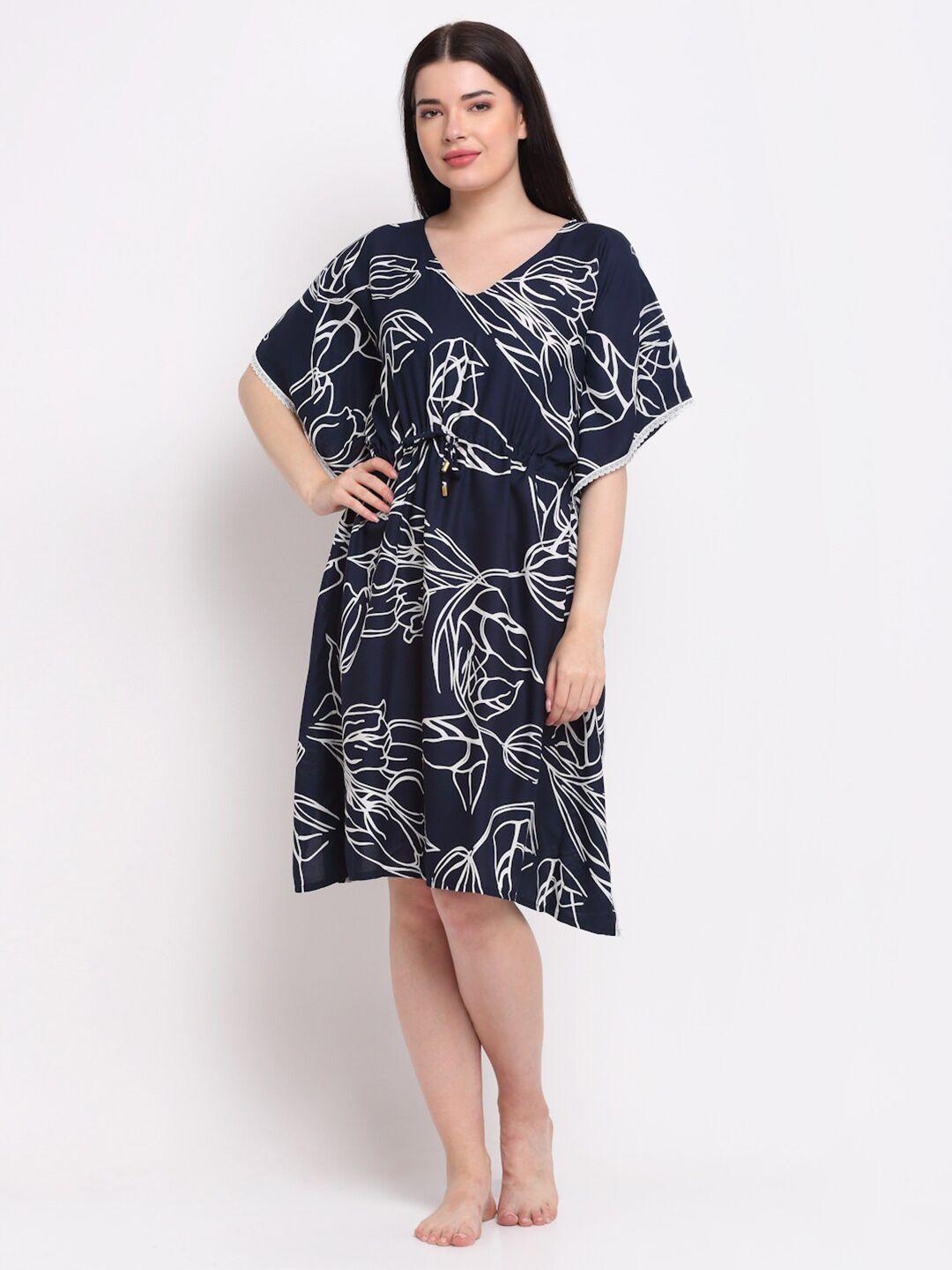 erotissch navy blue printed kaftan nightdress