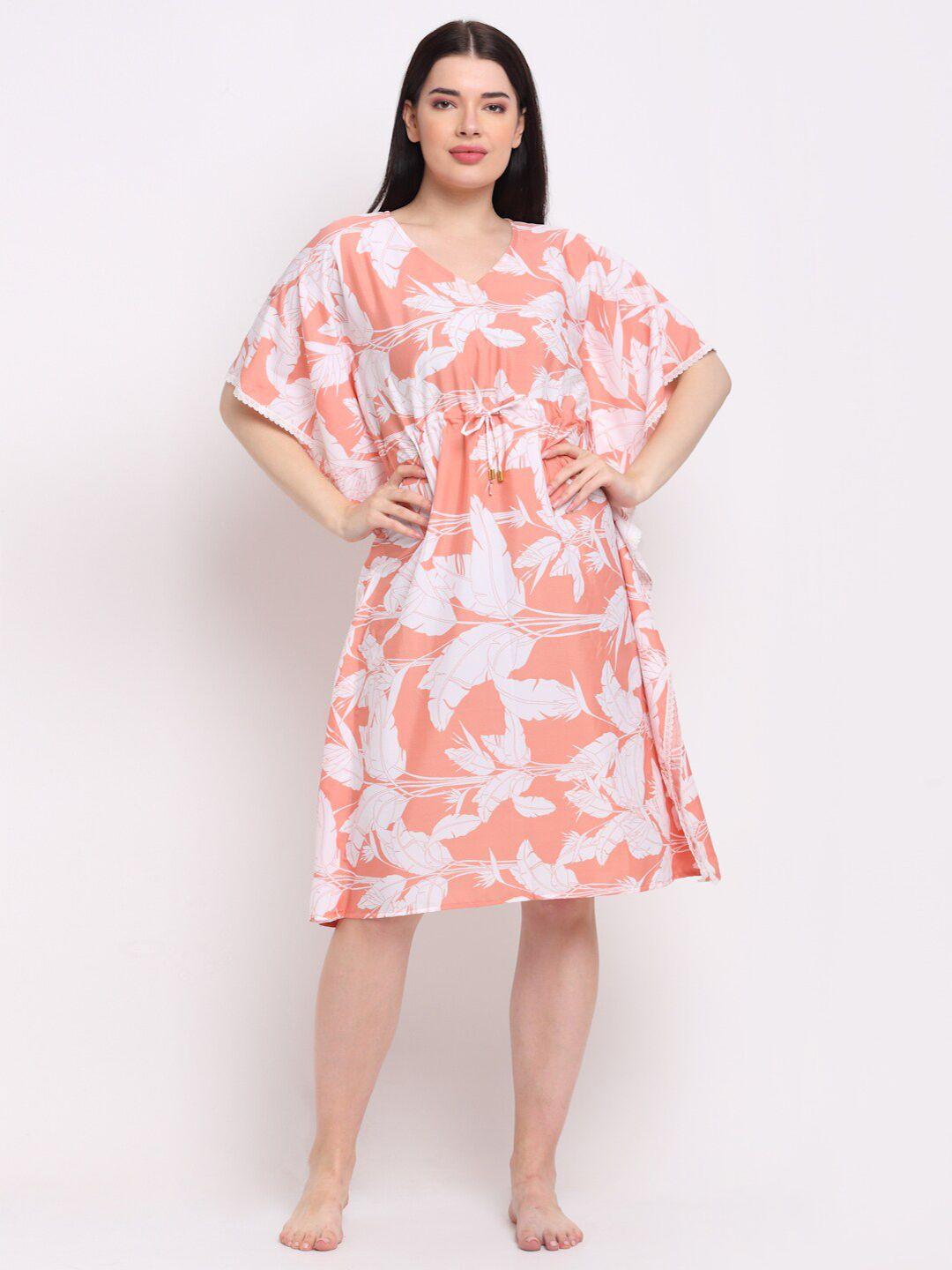 erotissch peach-coloured printed kaftan nightdress