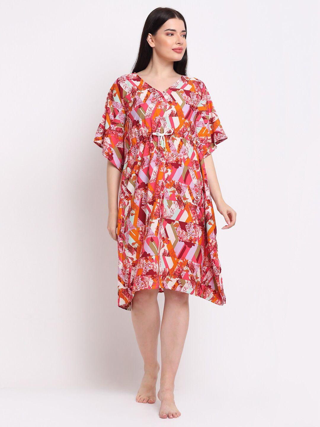 erotissch pink & white printed kaftan nightdress