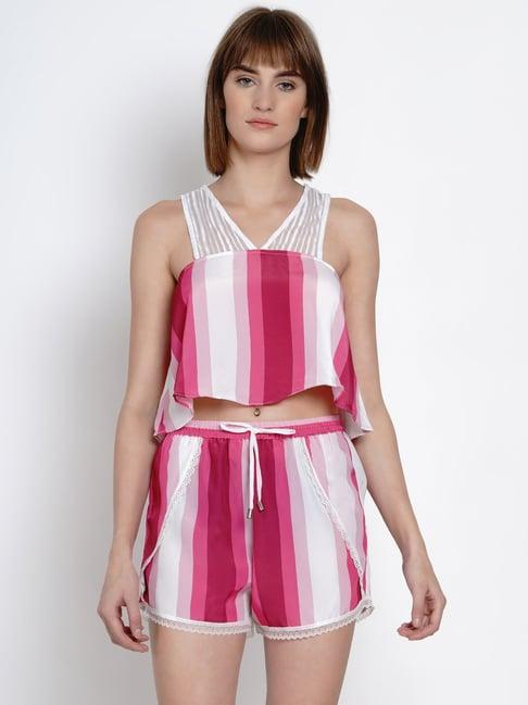 erotissch pink & white striped top shorts set