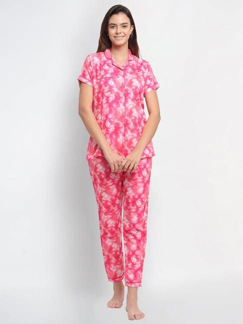 erotissch pink printed shirt pyjama set